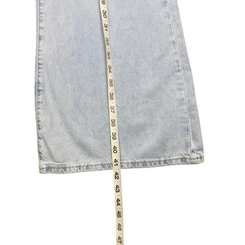 Y2K High Rise Baggy Flare Jeans Light Wash Blue Size18 Adjustable Waist Retro